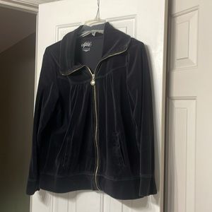 Black color velour front zipper jacket for women